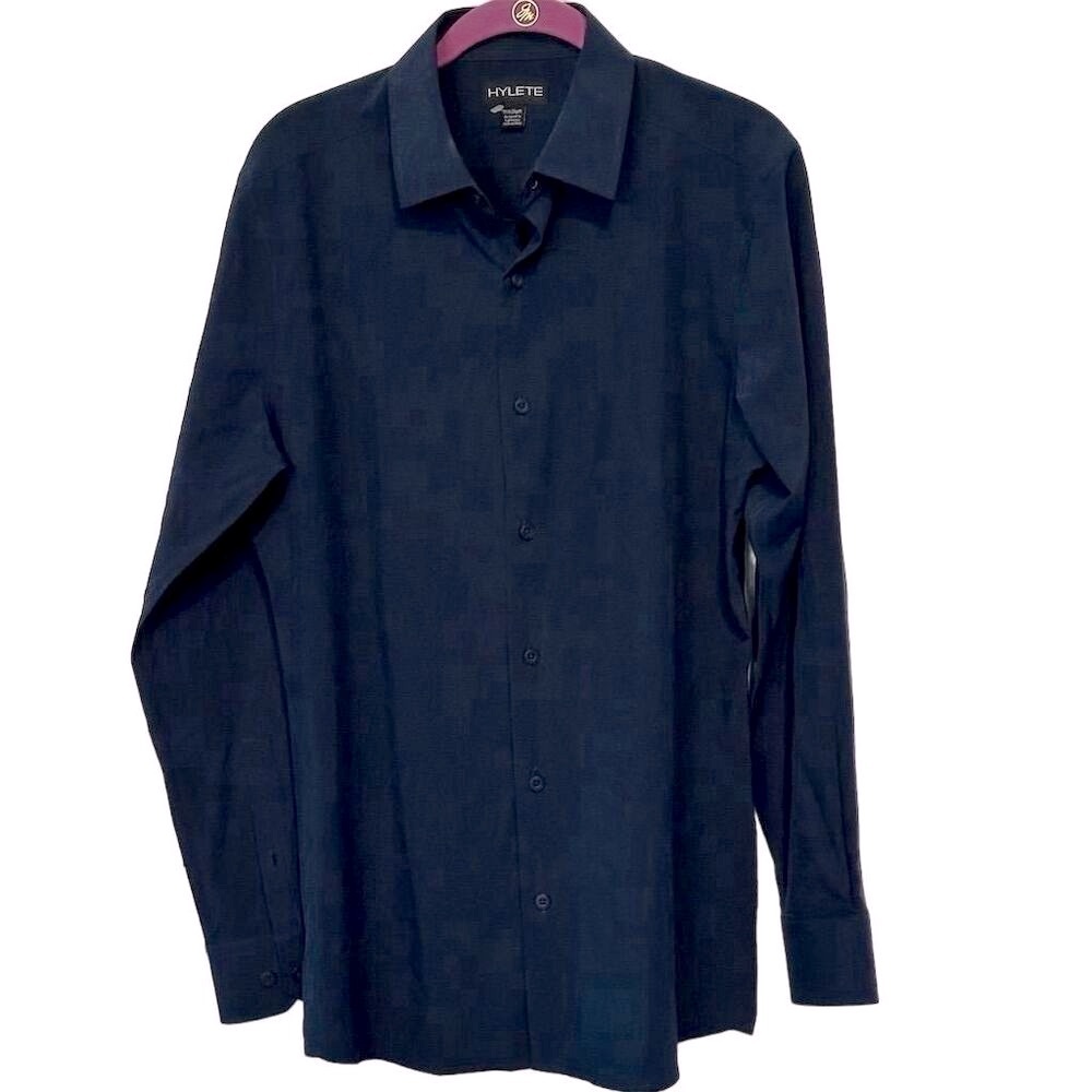 Hylete Men's Long Sleeve Button-Up Shirt Blue‎ Size M Casual Spread Collar